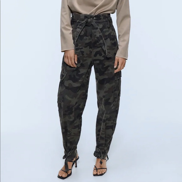 ZARA CAMO PAPER BAG PANTS - Picture 1 of 5